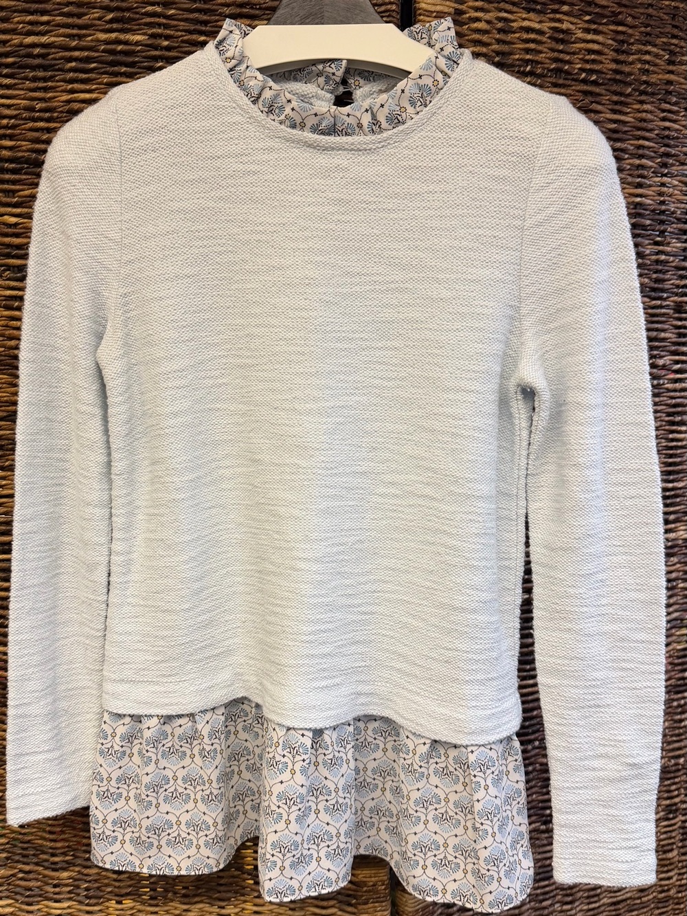 LOFT-Women's Layered Light‎ Blue Knit Top with Floral Hem, Size:XXS